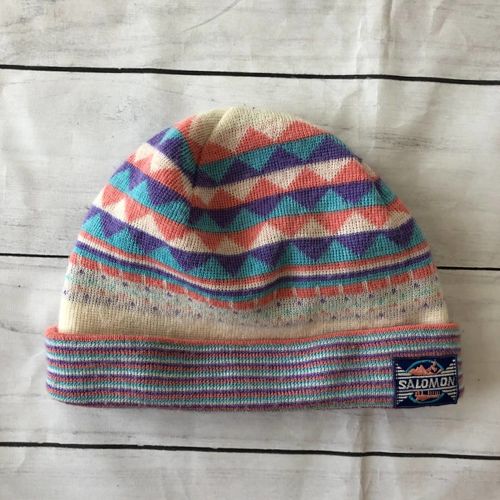 Womens Vintage Salomon Beanie Hat‎ Snow Ski Multicolor